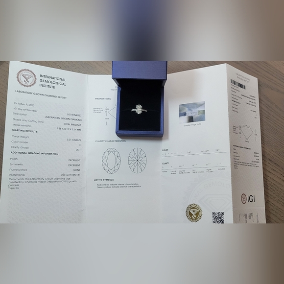 Elegant 3ct IGI Certified Lab Grownd Diamond Ring, 14K White Gold - Picture 15 of 17